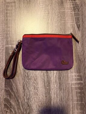 Dooney & Bourke Purple and Orange Wristlet Pouch with Red Trim